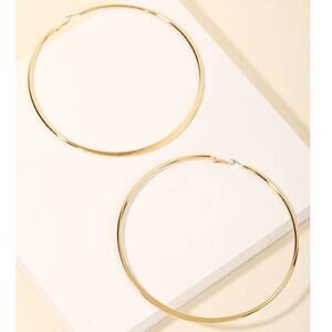 Super Extra Large Statement Skinny Latch Hoop Earrings 4.5" Diameter